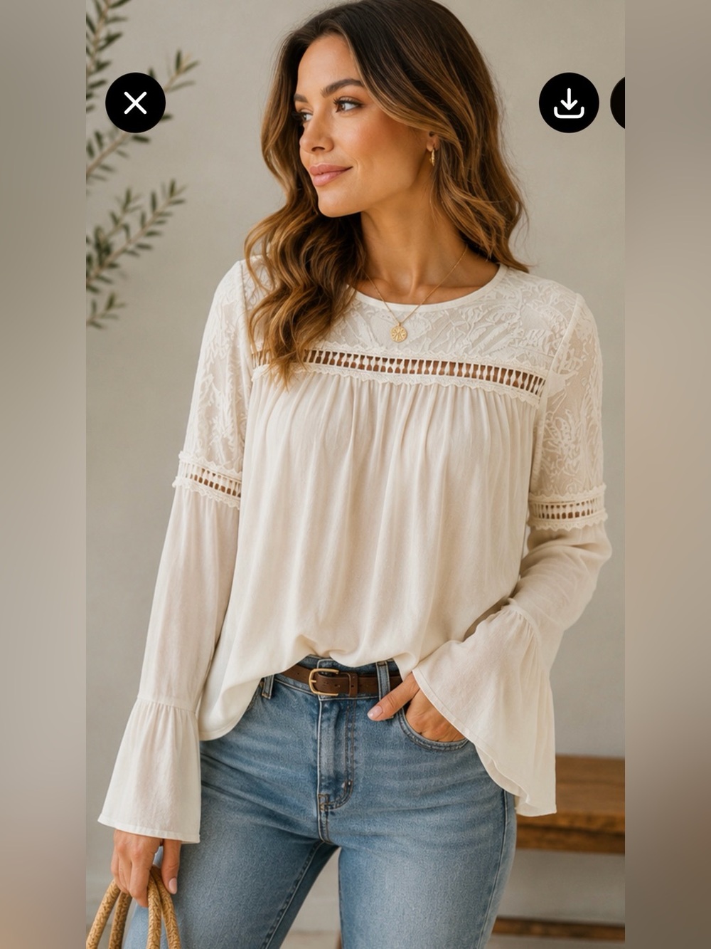 John Paul Richard Cream Lace Boho Blouse | | Cottagecore Peasant Anthropologie